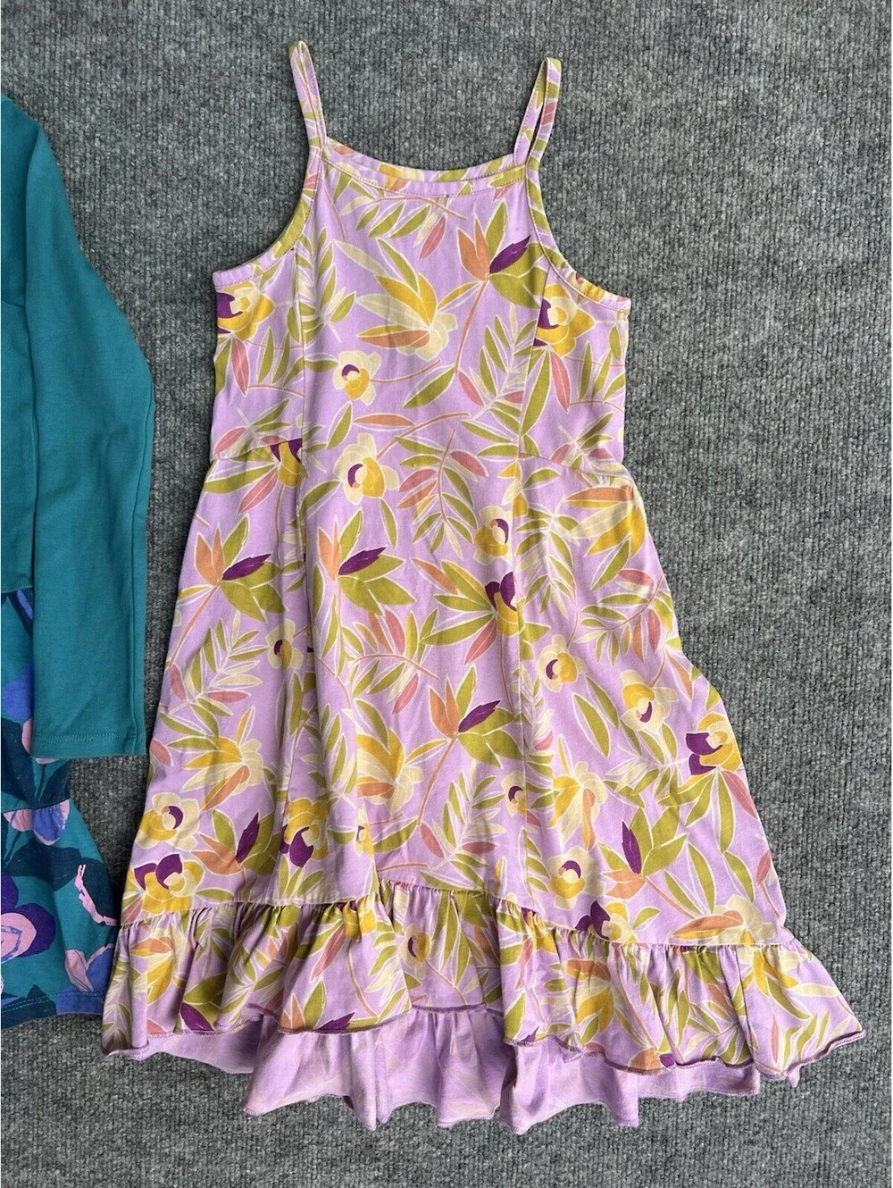 Tea Collection Girls 5 & 6 Floral Dress Bundle Cotton High Low Long Sleeve 2pc